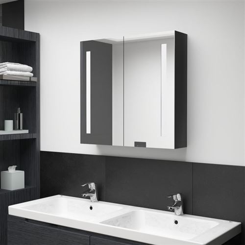 vidaXL Armoire de salle de bain à miroir LED Noir brillant 62x14x60 cm