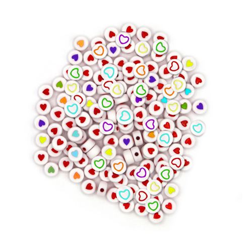 Perles - Avec coeurs - Rondes - Assortiments de couleurs - Bijoux bracelets colliers