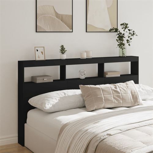 vidaXL Armoire tête de lit avec LED noir 180x17x102 cm839211