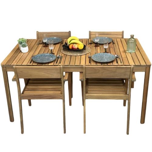 Ensemble table ORIA en bois d'acacia FSC 160 cm et 4 fauteuils de jardin