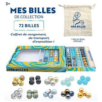 Coffret En Bois De 60 Billes Océan/mar - Verre, Formes Et Couleurs Variées (dauphin, Requin…) - Jeu Enfant Dès 3 Ans (21,5 X 11,5 X 4 Cm)