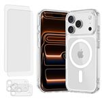 Coque antichoc magsafe pour iPhone 17 Pro Max Transparente + 2 protections écran et 2 protections objectif caméra - Evetane®