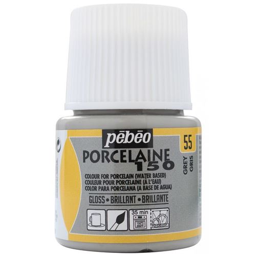 Peinture &agrave; l'eau brillante pour porcelaine - Gris - 45 ml - P&eacute;b&eacute;o