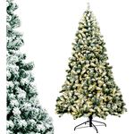 Giantex Sapin de Noël avec Lumière LED, Arbre de Noël Artificiel Enneigé 135cm