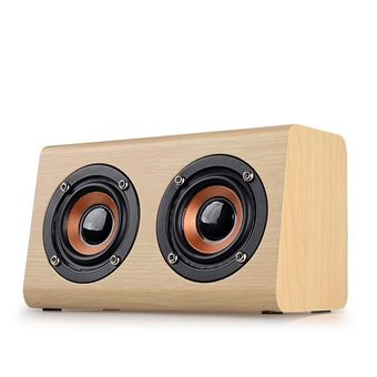 Enceinte Bluetooth Bois Double Cornes 3W Son Stéréo Micro Intégré Autonomie 8H Beige YONIS - 1
