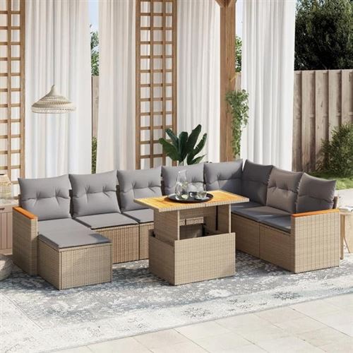 Non Communiqué Beige Vidaxl Salon De Jardin Avec Coussins 9 Pcs, Canapés De Terrasse, Ensemble De Meubles De Patio, Mobilier D'extérieur, 3273215