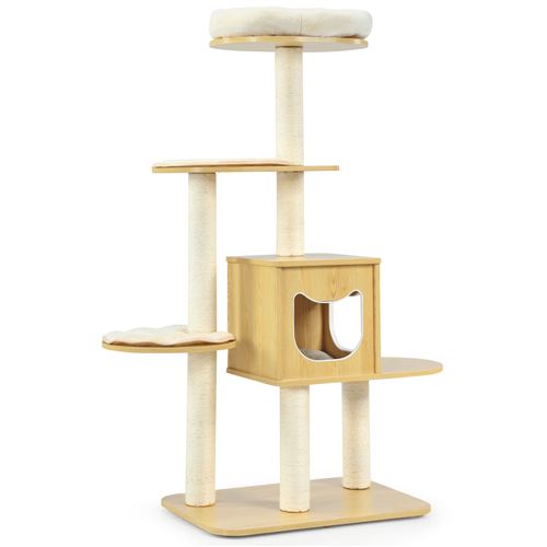 Comparer les prix de arbre à chat GIANTEX 135cm à 4 niveaux avec perchoir en peluche poteaux à gratter grande niche et tapis amovibles pour chatons