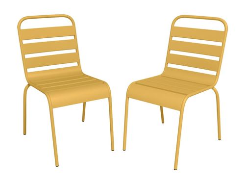Lot de 2 chaises de jardin empilables en métal - Jaune moutarde - MIRMANDE de MYLIA