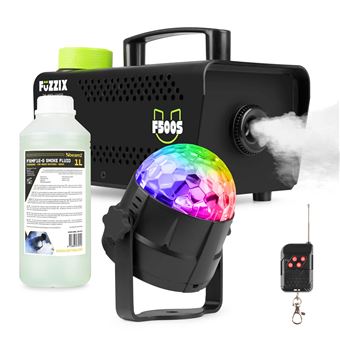 Fuzzix F500S - Pack Machine à Fumée 500 Watts avec Boule Disco RGB et 1L de Liquide à Fumée Standard - 1