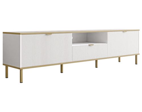 BESTMOBILIER Hope - meuble tv 181 cm - 2 portes et 1 tiroir - Blanc / Dor&eacute;