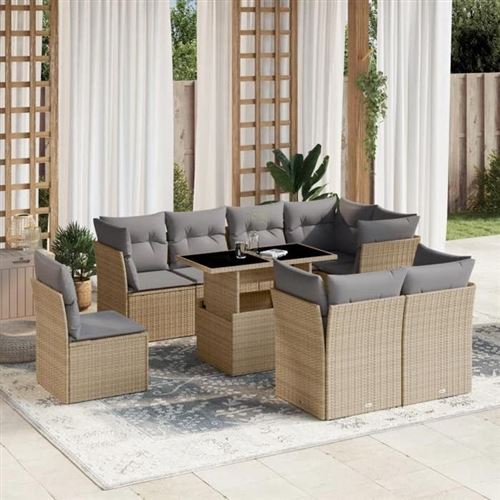 vidaXL - Salon de jardin modulable - Rotin - 9 pièces - Beige - Image 2