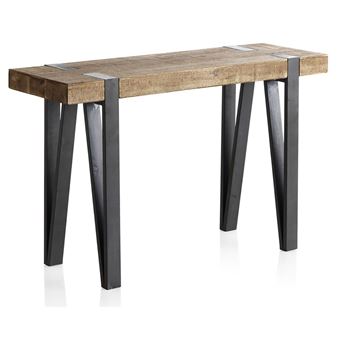 Console avec plateau plaqué en sapin coloris naturel avec pieds en métal noir- Longueur 120 x Hauteur 76 x Largeur 40 cm - 1