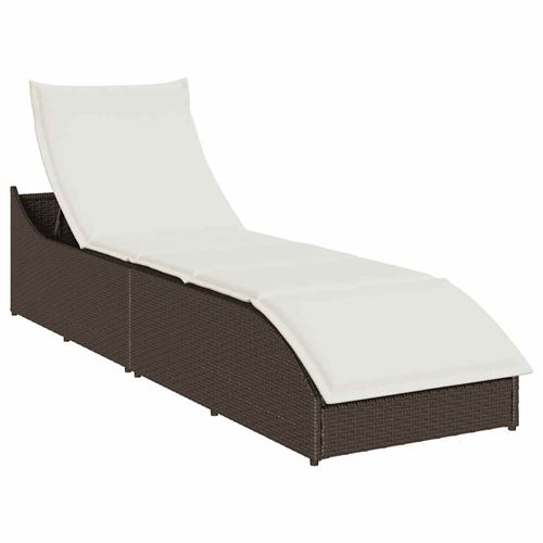 Non Communiqué Marron Chaise Longue Pliable En Résine Tressée Avec Coussin Et Espace De Rangement 4104221