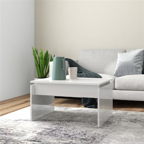 vidaXL Table basse blanc brillant 68x50x38 cm bois d'ingénierie