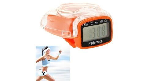 Podomètre numérique 3d couverture style coeur compteur d'étape / distance a voyagé / calculatrice calorie orange