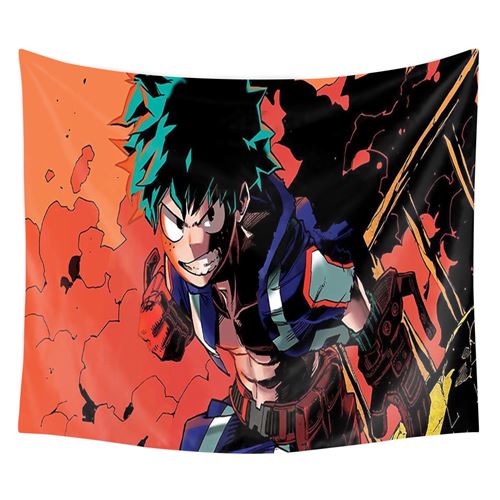 Tapisserie murale en polyester My Hero Academia décorations pour la maison – 130*150cm (Izuku Midoriya orange)