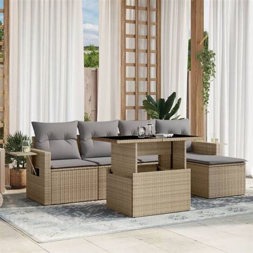 Non Communiqué Beige Salon De Jardin Modulable Vidaxl Rotin 6 Pieces 55.0 X 62 X 69