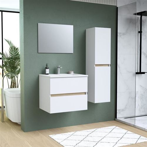 Ensemble Totem Blanc set de salle de bain 60, vanity+vasque+miroir & Colonne
