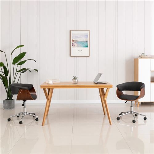vidaXL Chaise pivotante de salle à manger Gris Bois courbé et tissu