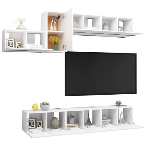 vidaXL Ensemble de meuble TV 7 pcs Blanc brillant Aggloméré