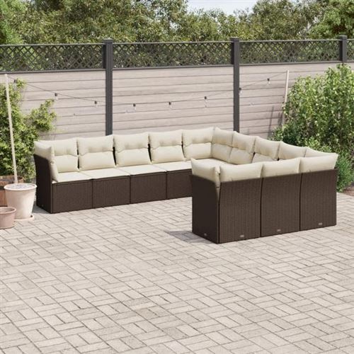Non Communiqué Marron Vidaxl Salon De Jardin Avec Coussins 11 Pcs, Canapés De Terrasse, Ensemble De Meubles D'extérieur Patio, Moderne, 3218413