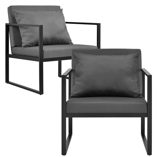 [casa.pro] 2 x Chaises Extérieures Robustes avec Coussins Confortables Noir 70 x 60 x 60 cm