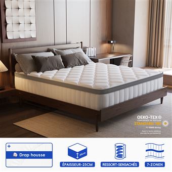 Matelas 90x190 Ressorts EnsachÉs, Matelas avec 7 Zones de Confort, Matelas Mousse Mémoire Adaptative, Ergonomique Hypoallergénique(90x190x25cm) - 1