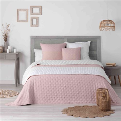 Couvre-lit microfibre matelassé Mellow chic rose et blanc 260x240 cm