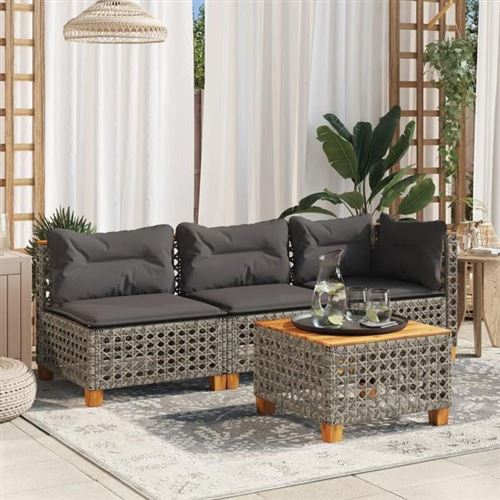 VIDAXL - Canapé d'angle de jardin - Résine tressée - Gris - Image 3