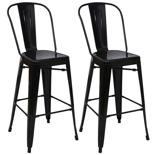 HW - 2x tabouret de bar C-A73, chaise de comptoir avec dossier, m&eacute;tal, design industriel - noir
