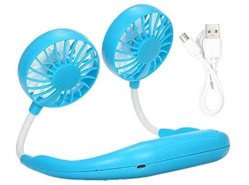 Vshop®Ventilateur Portable, Portable Nuque Rechargeable, 'Encolure, Refroidisseur D'Air À Double Tête Àvent 3 Vitesses (Bleu)