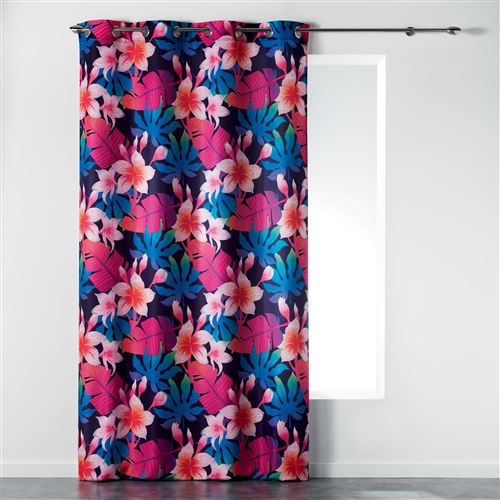 Rideau a oeillets 140 x 260 cm polyester imprime fun flowers Prune