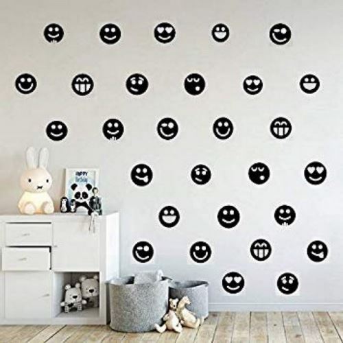 HOMEMANIA Sticker Polka Dots - Sourire - pour les enfants - pour le mur - Noir en Vinyle, 20 x 0,1 x 27 cm