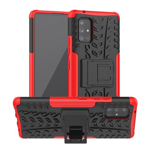 Coque en TPU modèle de pneu cool hybride avec béquille noir/rouge pour votre Samsung Galaxy A71 5G SM-A716