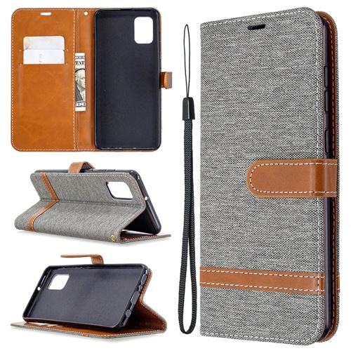 Etui en PU tissu de jeans de couleur assortie élégant gris pour votre Samsung Galaxy A31