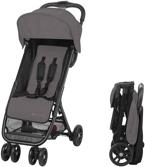 MON BEBE Poussette Canne Ultra Compacte de la Naissance à 3,5 Ans Gris Jusqu'à 15 kg + sac de transport OFFERT.