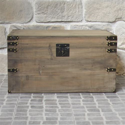 Grand Coffre Bois Style Ancien Malle De Rangement 69 Cm Achat