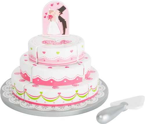 Small Foot gâteau de mariage en bois blanc/rose 20 x 16 cm