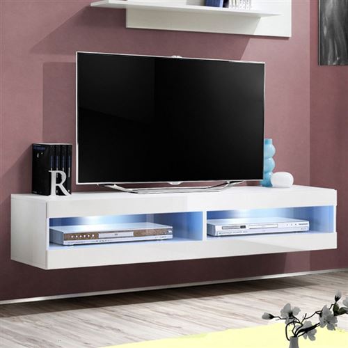 Meuble Tv Suspendu Blanc Laqué 160 Cm 55 Sur Meuble Tv Mural Design Fly Ii 160cm Blanc Achat Prix Fnac