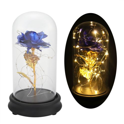 Rose Enchantée Lumière LED Avec Dôme en Verre Cadeau Saint Valentin Fête - Bleu