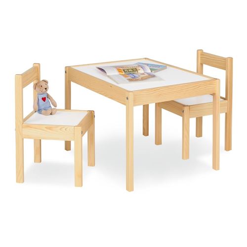 Table enfant Olaf Blanc Naturel 64x50cm + 2 chaises