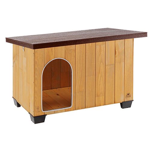 Ferplast Niche pour chiens Maisonnette BAITA 80 en bois FSC, Pieds isolants en plastique, Porte anti-morsures en aluminium, Toit ouvrant