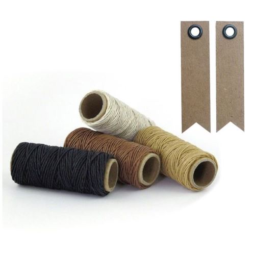 4 bobines de ficelles naturelles 10 m + 20 étiquettes kraft Fanion