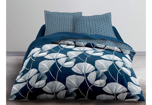 Parure de lit 100% coton IMANI - housse de couette 220 x 240 cm + 2 taies 65 x 65 cm - Bleu