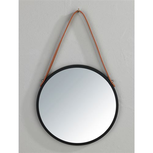 Miroir mural rond avec corde - D. 30 cm - Borrone - Noir