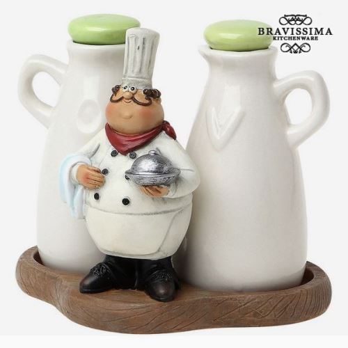 Vinaigrier avec chef cuisinier en résine (2 pcs) - Custo vinaigre sauce decoration de table