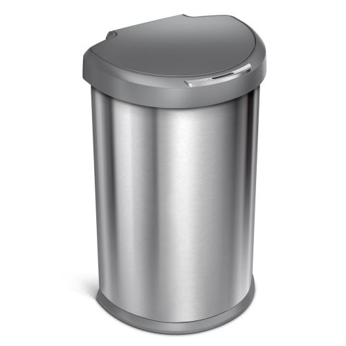 simplehuman Poubelle Demi-Lune À Capteur Acier Inoxydable Brossé Couvercle Plastique Gris 45L