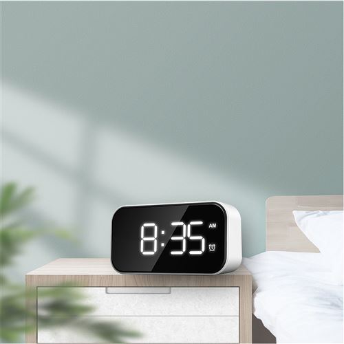 Réveil numérique LED Horloge de bureau Snooze Dimmable Blanc 12/24