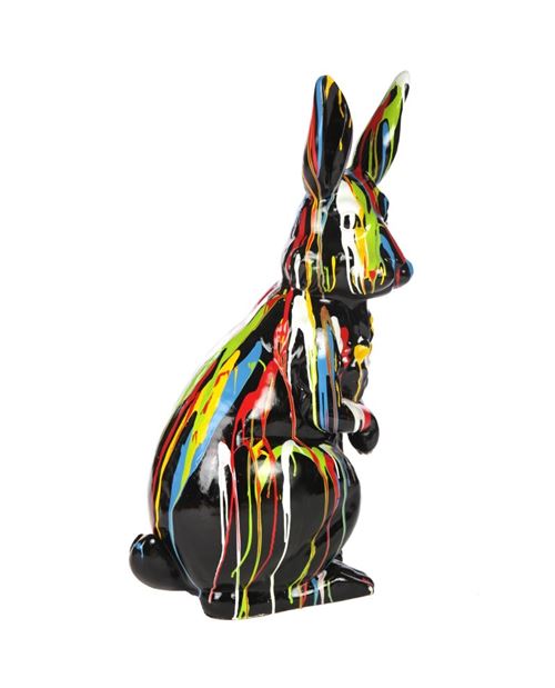 Statue en résine Lapin multicolore fond noir (Julien) - 107 cm