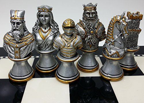 Medieval Times Crusades Knight Chess Men Set Gold Silver Bustts - NO Board